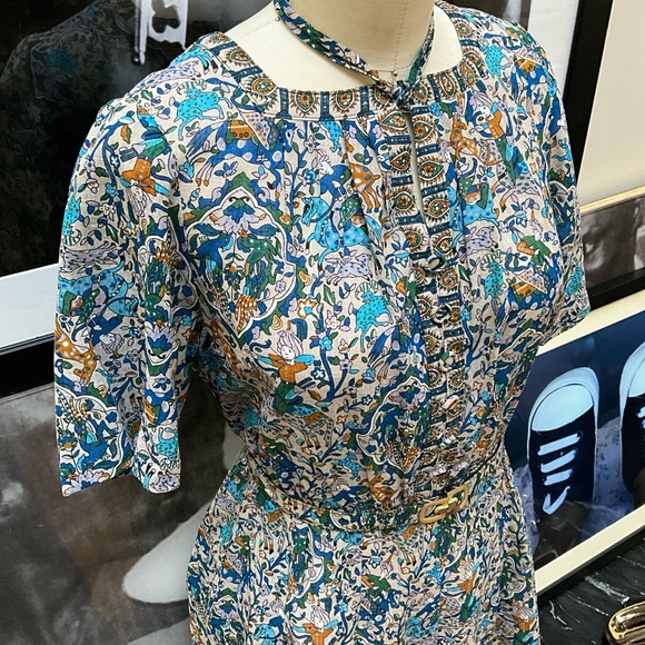 60s sky blue Turkish horseman oriental design a line short sleeve doll dress - Picture 3 of 16